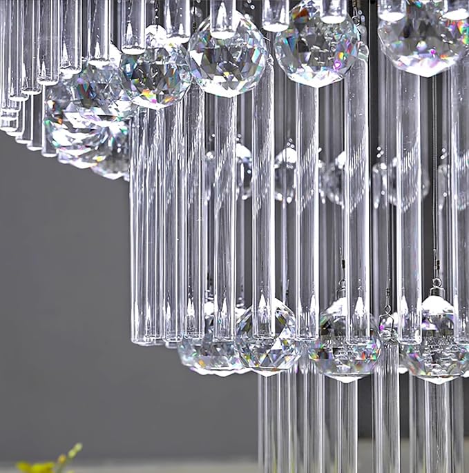D32''X H100'' Modern Crystal Raindrop Gold Chandelier Lighting for Entrance, Stairs, Doorway, Crystal Ornament Chandelier Can be Used on Sloping Ceiling-Ruum Studio Home