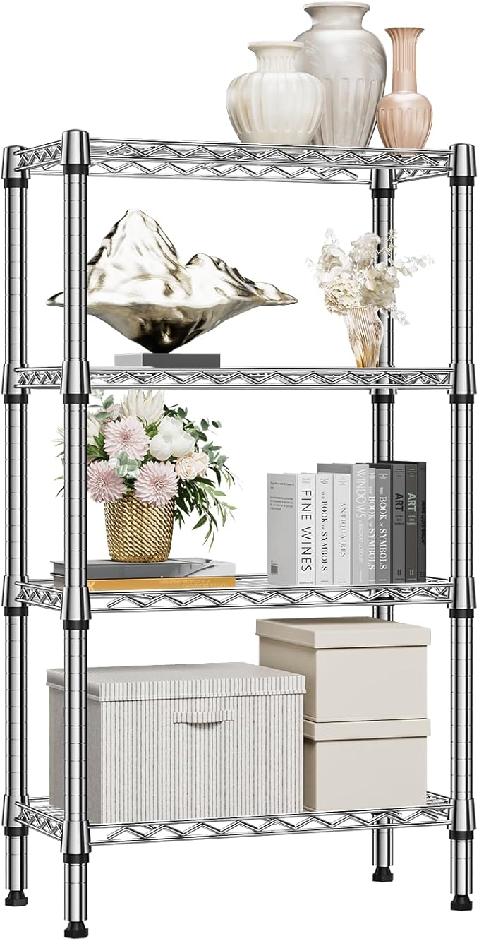 1000 lbs 4 Tier Shelf Metal Storage Shelves Wire Rack Closet Organizers for Garage Kitchen Bathroom Laundry Chrome 11.8" D x 25.6" W x 45.5" H-Ruum Studio Home