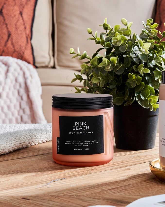M&SENSE Pink Beach Sands Jar Candle, 11.6oz Pineapple & Coconut Scented Natural Soy Candles for Home Scented, 70 Hour Burn Time, Home Decor Gift for Women, Friends, Family, Colleagues, Couples-Ruum Studio Home