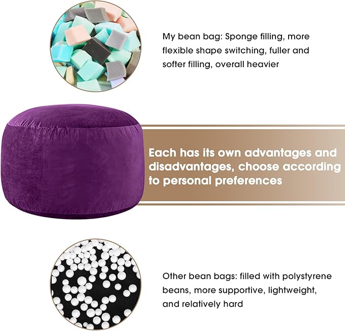 Bean Bag Chairs for Kids - Memory Foam Furniture BeanBag Chair - Kids/Teens Sofa with Soft Micro Fiber Cover - Round Fluffy Couch for Living Room Bedroom College Dorm - 2.5 ft, Purple-Ruum Studio Home