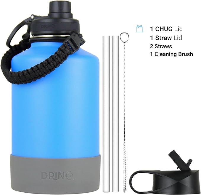 Drinco Stainless Steel Water Bottle Spout Lid Vacuum Insulated Double Wall Water Bottle Wide Mouth (64oz 40oz 32oz 22oz 18oz 14oz) Leak Proof Keep Cold Sport Camping Hiking (64 oz, 64oz Royal Blue)-Ruum Studio Home