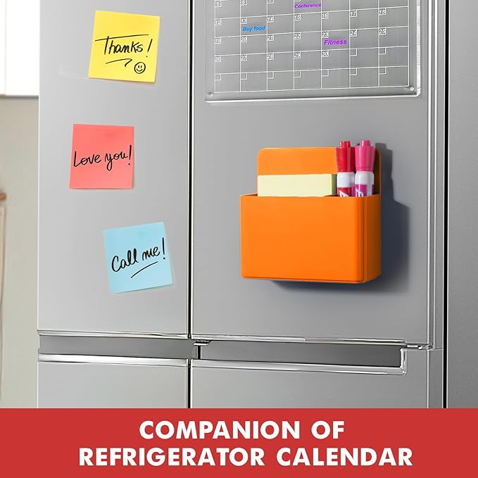 BEYGORM 2 Pack Plastics Magnetic Pen Holder for Refrigerator, Dry Erase Marker Holder for Whiteboard，Magnet School Locker Organizer Accessories, Pencil Cup, Pen Caddy, Classroom Organization(Orange)-Ruum Studio Home