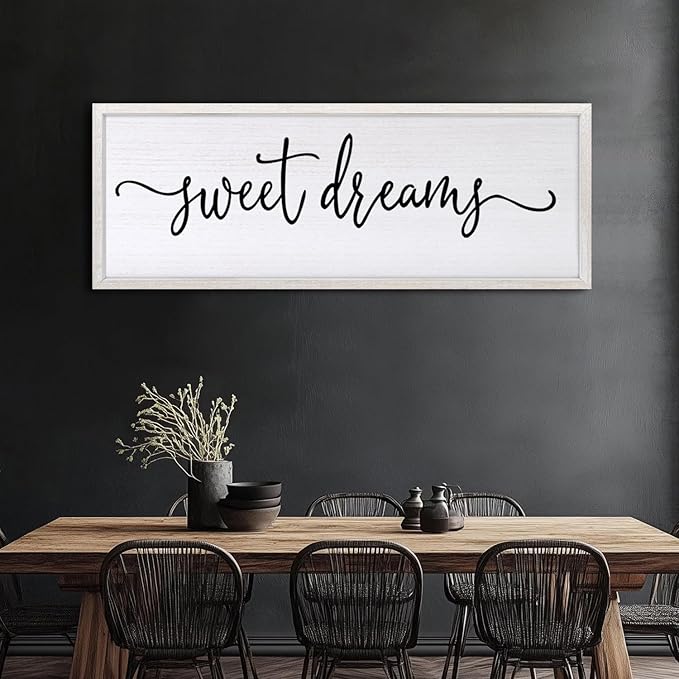 Sweet Dreams Over Bed Wall Decor 32"×12" for Master Bedroom Above Bed Wood Framed Wall Art Sign (White)-Ruum Studio Home