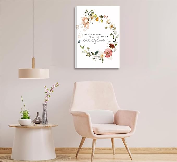 3Pcs Framed Watercolor Flowers Canvas Wall Art In A Field Of Roses She Is A Wildflower Painting Picture Wall Decor Pink wreath Poster Print Artwork for Nursery living room Girls Room Home Decoration-Ruum Studio Home