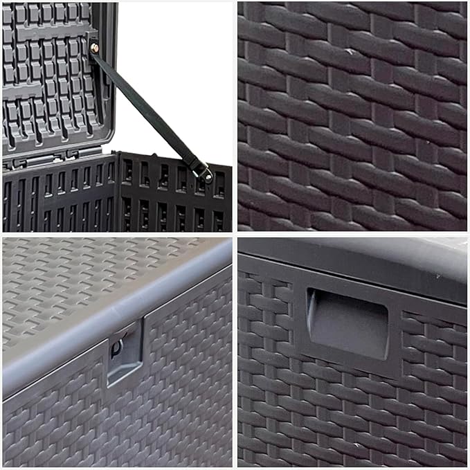 73 Gallon Large Storage Box with Lid,Waterproof Outdoor Storage Container for Patio Furniture Cushions, Gardening Tools, Pool Accessories, Lockable Resin Deck Box with handle Brown-Ruum Studio Home
