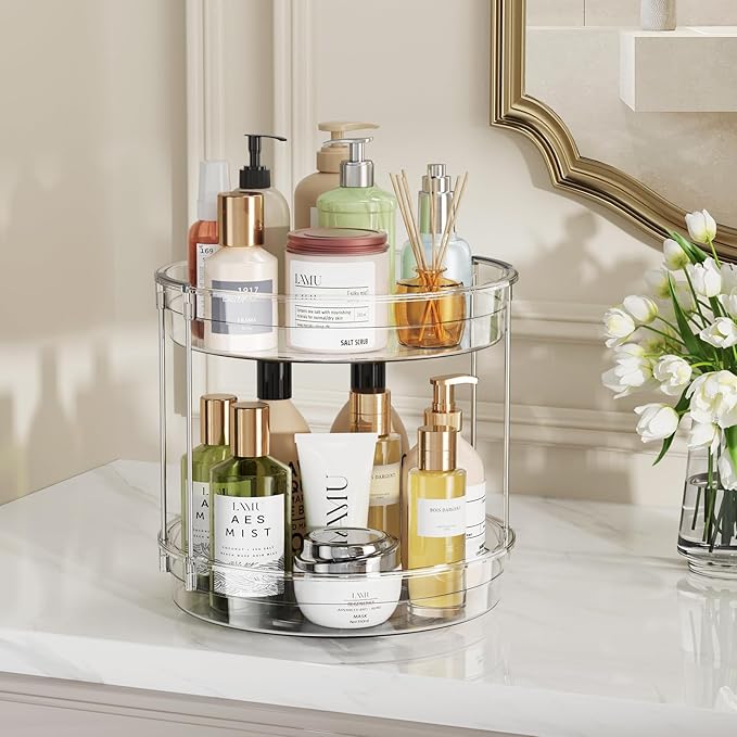 LAMU 12inch 2 Tier Lazy Susan Turntable Organizer Rotating Spice Rack Organization for Cabinet, Kitchen, Pantry, Countertop, Bathroom, Vanity, Medicine Cabinet Organizer, Clear-Ruum Studio Home