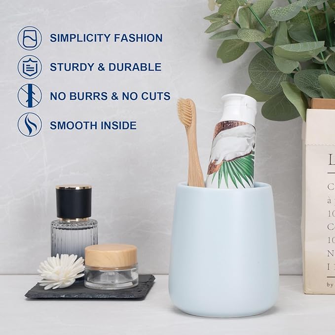 Bathroom Tumbler Cup Ceramic 13.5oz Reusable Toothbrush Cup 400ml,Toothbrush Holder Adequate for Your Bathroom (Blue)-Ruum Studio Home