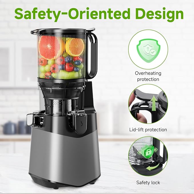 Cold Press Juicer, 5.3" Wide Feed Chute Juice Extractor Machine with 400W, High Juice Yield, Slow Masticating Juicer for Whole Vegetables & Fruits, Deep Grey-Ruum Studio Home
