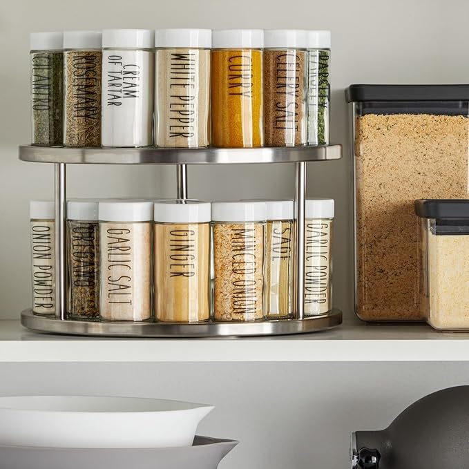 Juvale 2-Tier Lazy Susan Spice Rack Organizer for Cabinet - Stainless Steel Spice Carousel - Pantry & Kitchen Countertop Organizer (10.5 in)-Ruum Studio Home