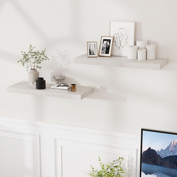 24 x 9 Floating Shelves, 9 Inch Deep Floating Shelf Wall Mounted, 24 Inch Bathroom Shelves Set of 2, Rustic Wood Wall Shelf for Bedroom, Living Room, Brich Color-Ruum Studio Home
