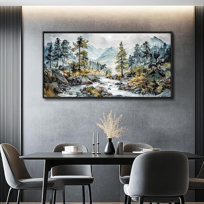 PHAOHUAXM Large Wall Art For Bedroom Wall Decor For Living Room Office Home Decoration Rivulet View Painting Forest Tree Landscape Watercolour Canvas Pictures Ready To Hang Black Framed 20x40 In-Ruum Studio Home