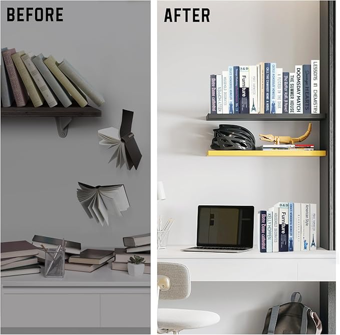 VONDERSO Metal Bookends White, 2 Pairs Metal Bookends Heavy Duty for Shelves Decor Home Office, Unique White Book Ends Supports Anti-Slip for Kids Girls-Ruum Studio Home