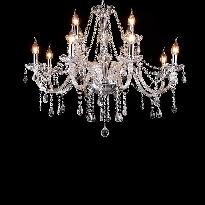 LIUMANG Modern Elegant 12 Lights K9 Crystal Glass Chandelier Pendant Ceiling Lighting European Style for Dining Living Room Bedroom Transparent,12 E12 Bulbs Required-Ruum Studio Home