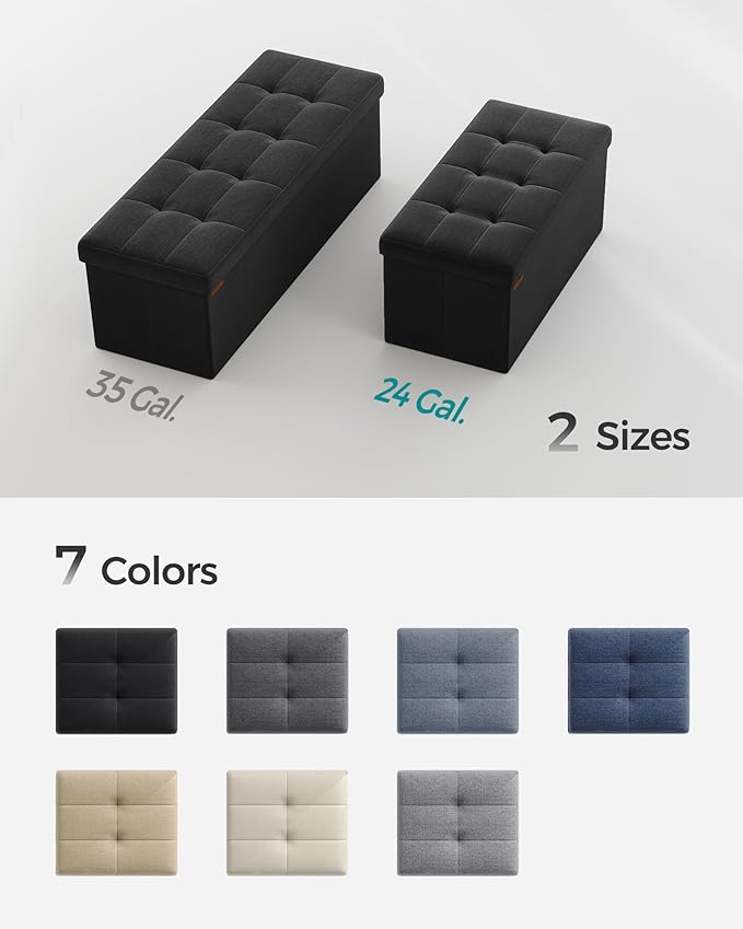 SONGMICS Mazie Collection - 30 Inches Folding Storage Ottoman Bench, Ottoman Foot Rest, End of Bed Bench, Storage Chest, Load 660 lb, for Living Room, Bedroom, Entryway, Ink Black ULSF047B01-Ruum Studio Home