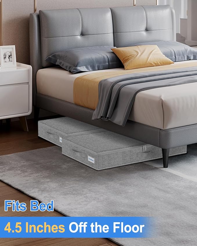 2 Pack Low Profile Under Bed Storage Containers 4.5 Inch Height, Shallow Underbed Couch Storage Organizer With Sturdy Sidewalls/Bottom, Thin Underbed Storage Bins For Clothes Dorm Dresser Sofa- Grey-Ruum Studio Home