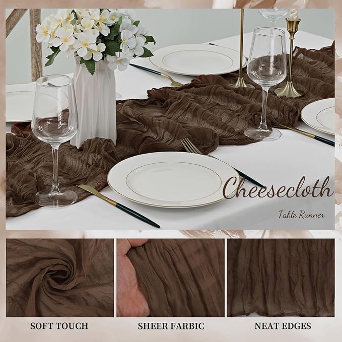 10FT 12 Pack Brown Cheesecloth Table Runner 20 x 120 Inch Long Boho Fabric Rustic Cheese Cloth Table Runner for Wedding Bridal Shower Baby Shower Gauze Sheer Birthday Party Table Decorations-Ruum Studio Home