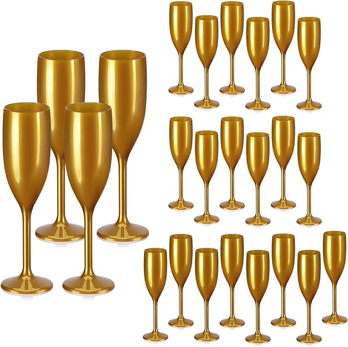 XUWAIDSGN Acrylic Champagne Flutes Toasting Glasses Unbreakable Mimosa Bar Reusable Wine Glasses Vintage Champagne Flutes Stemmed Drinking Cups 5.4 OZ for Christmas Birthday (24, Gold)-Ruum Studio Home
