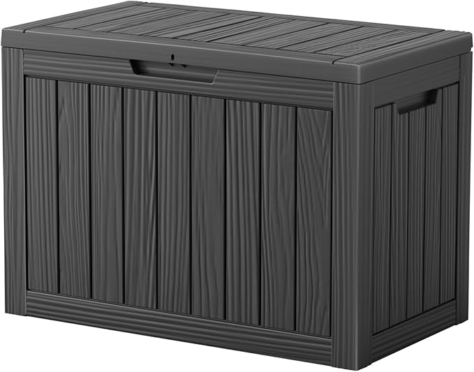45 Outdoor Storage Box, Waterproof Resin Deck Box with Side Handles, Lockable Outdoor Bench for Indoor & Outdoor Use, Storage Bin for Patio Cushions, Garden Tools, Package Delivery, Black-Ruum Studio Home