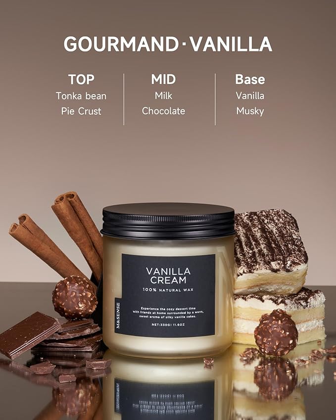 M&SENSE Vanilla Soy Candles, Medium 2 Wick 11.6oz 70 Hours Burning Time, All Natural Organic Soy Wax, Relaxing Aromatherapy Scented Candle, Housewarming Gift for Women and Men-Ruum Studio Home