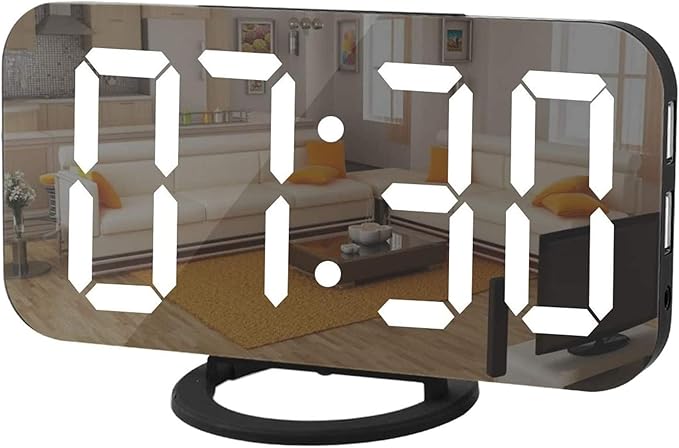 Digital Clock Large Display, LED Alarm Electric Clocks Mirror Surface for Makeup with Diming Mode, 3 Levels Brightness, Dual USB Ports Modern Decoration for Home Bedroom Decor-Black-Ruum Studio Home