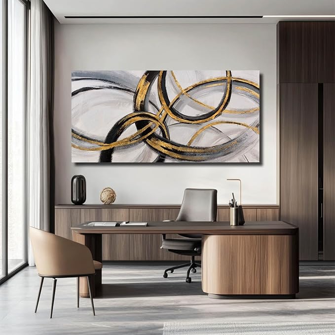 SOUGUAN Black Art Modern Art Picture for Bedroom Gray Abstract Oil Painting Home Decorations for Living Room Dining Room Office 24"x48"-Ruum Studio Home