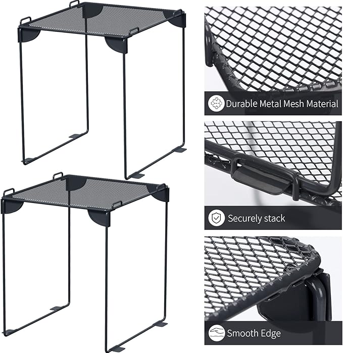 Neudeco Pack 2, Mesh Locker Shelf, Stackable Extra Tall Locker Organizer, Collapsible and Metal Build, Fits Standard Size School Locker, Suitable for Work, Kitchen, Bathroom (Grey)-Ruum Studio Home