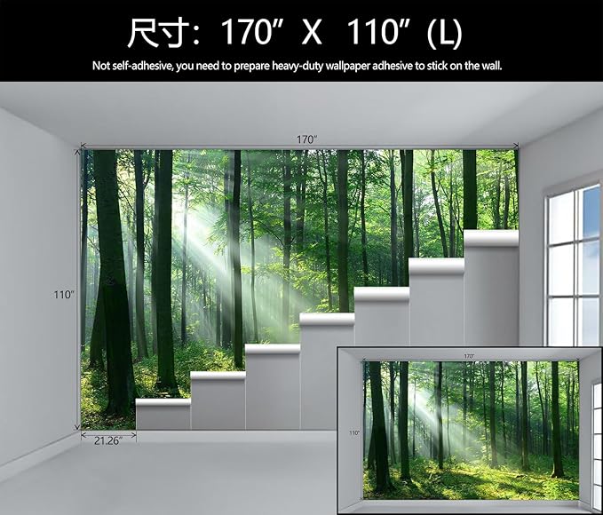 WFBHUA-Green Woodland Wallpaper Mural Foggy Forest Tree Wallpaper Nature Landscape Wall Murals for Bathroom Living Room (Not Peel and Stick)-Ruum Studio Home