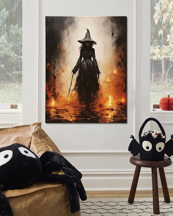 Halloween Canvas Wall Art - Vintage Witche Poster, Gothic Dark Academia Wall Decor, Spooky Halloween Decor for Living Room, Bedroom & Bathroom, Framed Fall Decorations Indoor-Ruum Studio Home