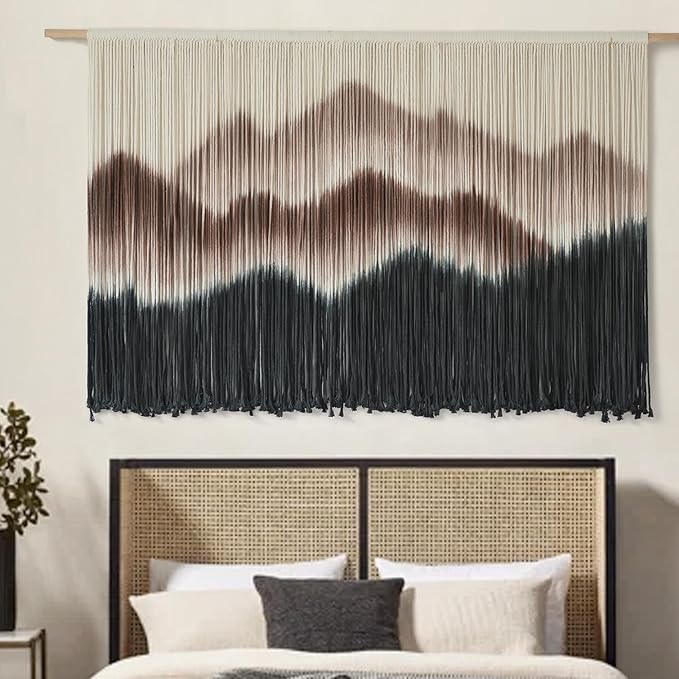 IOWER Macrame Wall Hanging 57" W x 35" L Brown Mountain Dip-Dyed Macrame Wall Decor Large Modern Fiber Art Boho Wall Decor-Ruum Studio Home