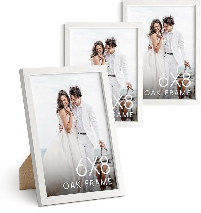 HAUS AND HUES 6x8 White Oak Wooden Picture Frame - Set of 3 6x8 Poster Frame - Premium Oak, Vertical Hang, Shatterproof Plexiglass - Ideal for Home, Room, Office (6x8-inch, White, Set of 3)-Ruum Studio Home