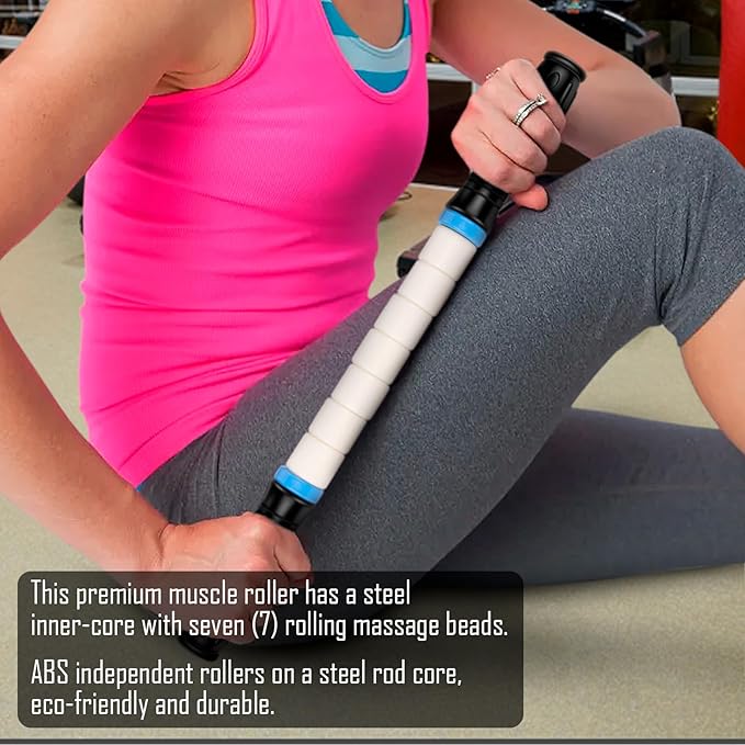 iGreely Portable Massage Roller Stick The Ultimate Muscle Roller 17 Inches Recommended by Physical Therapists Promotes Recovery Fast Relief for Cramps Soreness Tight Muscles-White-Ruum Studio Home