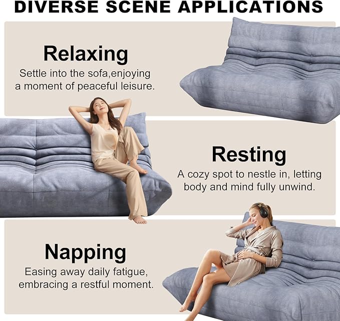 Full Foam Loveseat Sofa,Adults Bean Bag Chairs Floor Couch with Soft Waterproof Fabric,Armless Fireside Lounge Chair for Living Room,Apartment and Office (Grey)-Ruum Studio Home