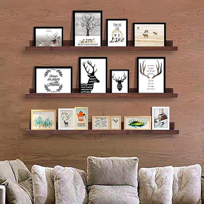 AZSKY Floating Shelves Wall Mount Deep Walnut for Wall Storage 36 Inch Rustic Picture Photo Ledge Shelf with Lip Nursery Book Shelves for Kids Room Bedroom Bathroom Living Room Kitchen Decor Set of 3-Ruum Studio Home