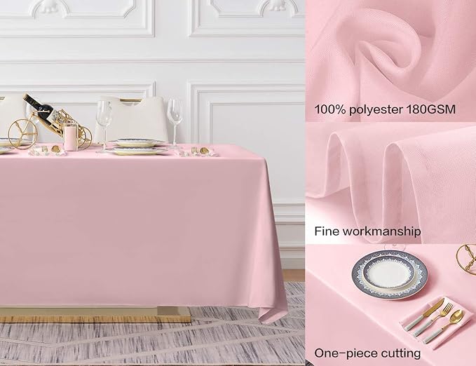Surmente Pink Tablecloth 90 x 132-inch Rectangular Polyester Table Cloth for Weddings, Banquets, or Restaurants-Ruum Studio Home