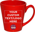 DISCOUNT PROMOS Custom Glossy Ceramic Latte Coffee Mug 12 oz. Set of 100, Personalized Bulk Pack - Perfect for Tea, Espresso, Cappuccino, Hot Cocoa - Red-Ruum Studio Home