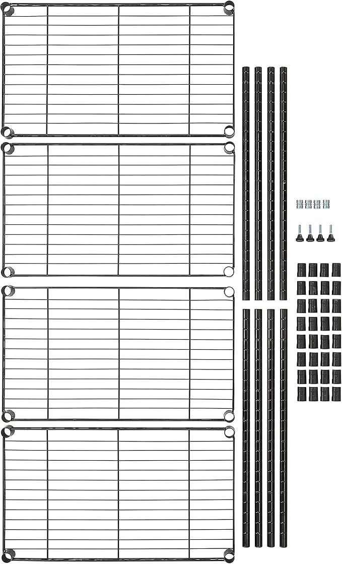 Amazon Basics 4-Shelf Steel Wire Storage Rack, Adjustable, Sturdy, Easy Assembly, 13.4 D x 23.2 W x 48 H in, Black-Ruum Studio Home