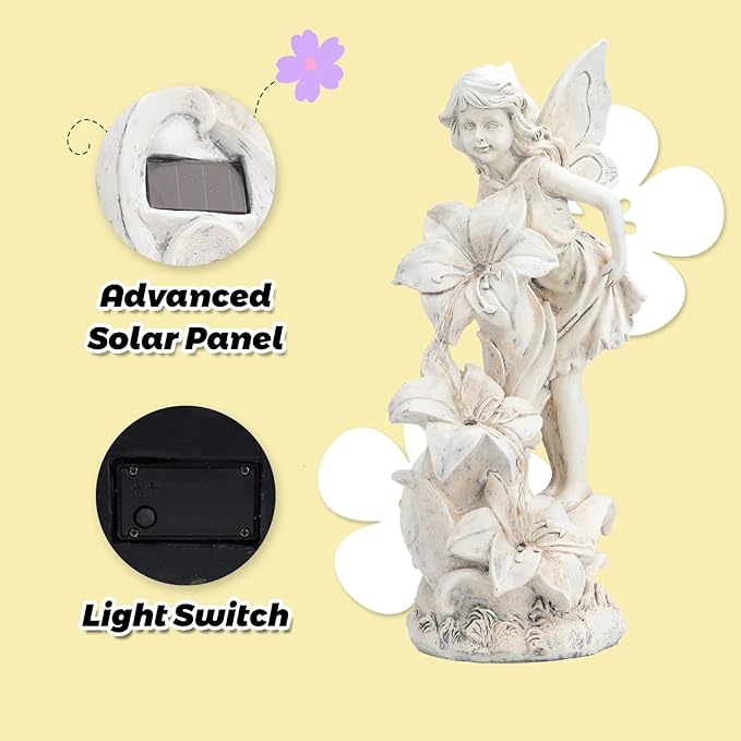 Angel Garden Statue Outdoor, Solar Powered Resin Garden Sculptures Fairy Angel Statues Waterproof LED Lights Yard Art Decorations for Outside Patio Lawn Ornament Gardening Gifts-Ruum Studio Home