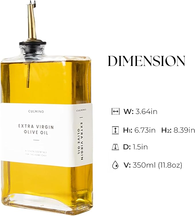 Premium Glass Olive Oil Dispenser Bottle 350ml | Cooking Oil and Vinegar Dispenser Set of 2 | Oil Dispenser for Kitchen with 2 Gold Pourers, Funnel, Brush & 36 Labels-Ruum Studio Home