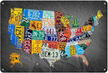 Funny Metal Tin Sign Vintage Usa Map License Plate Sign Garage Decor Map Poster License Plate Map Of The United States Usa Signs Garage Bar Home Office License Plate Decor-Ruum Studio Home