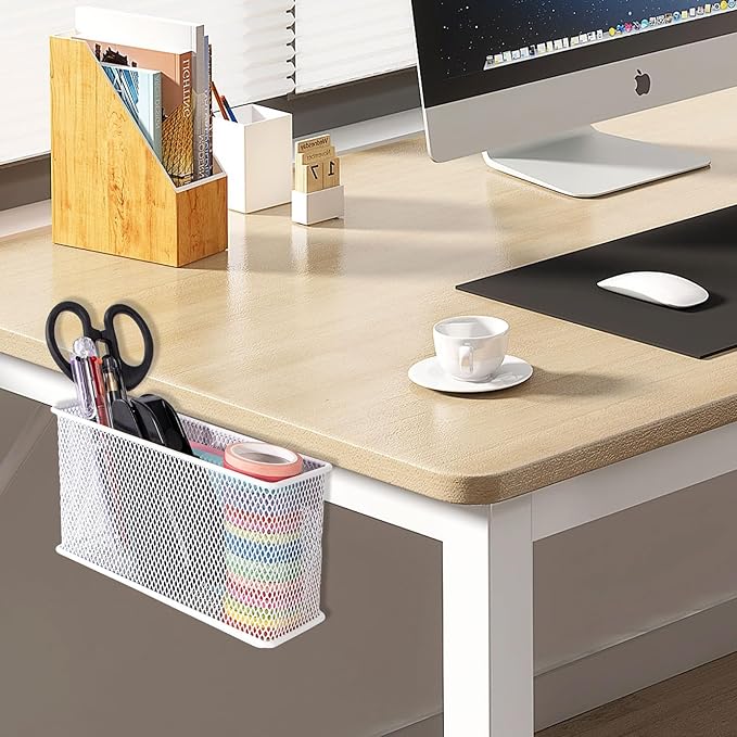 White Magnetic Basket, Magnetic Shelf Pencil Holder for Refrigerator, Wire Mesh Magnetic Bin, Magnetic Organizer Whiteboard Desktop Storage, 6.29"x2.28"x3.54"-Ruum Studio Home