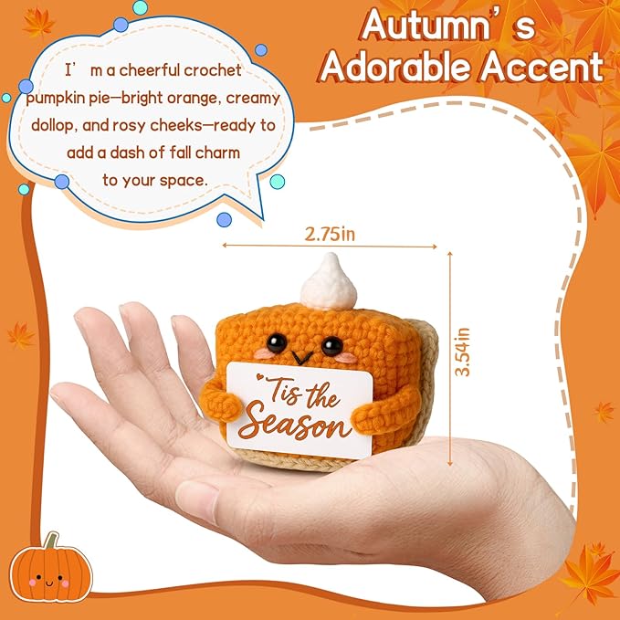 Tis The Season Fall Decor | Mini Crochet Pumpkin Pie Plush | Small Handmade Autumn Halloween Thanksgiving Items for Home Office Indoor Table Decoration Christmas Stocking Stuffer Ornament-Ruum Studio Home