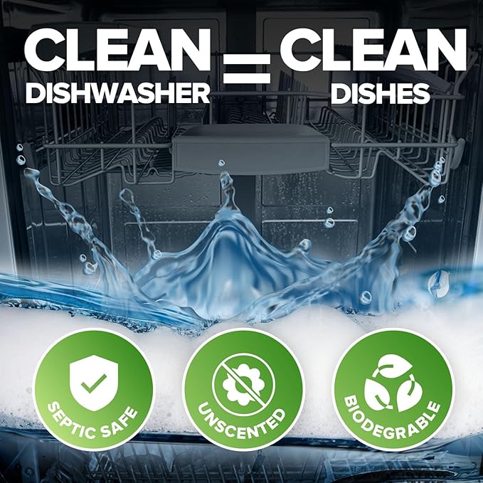 Heavy Duty Dishwasher Cleaner and Deodorizer Tablets, Descaler, Deep Cleaning, Natural Odor and Smell Remover, Calcium, Limescale, Hard Water Marks, Grease, Septic Safe Pods (12 Tabs - 1 Yr Supply)-Ruum Studio Home