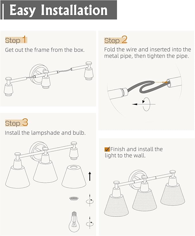 FEMILA Black Bathroom Light Fixtures, 3-Light Bathroom Vanity Lights Over Mirror with Hammered Metal Shade, Modern Wall Lamp for Kitchen Bedroom Living Room,4FG59B-3W BK-Ruum Studio Home