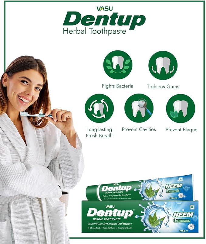Vasu Dentup Herbal Neem Toothpaste | Ayurvedic Gum Care Toothpaste for Cavity Protection, Gum Strength, Fresh Breath | Fluoride-Free Natural Oral Care – 100g Each (Pack of 2)-Ruum Studio Home