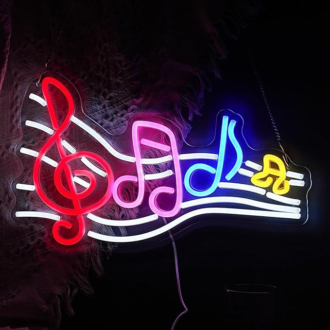 Musical Staff Note Neon Sign Led Music Neon Light for Wall Decor Dimmable USB Power Musical Light Up Sign for Music Studio Classroom Party Bar Bedroom-Ruum Studio Home