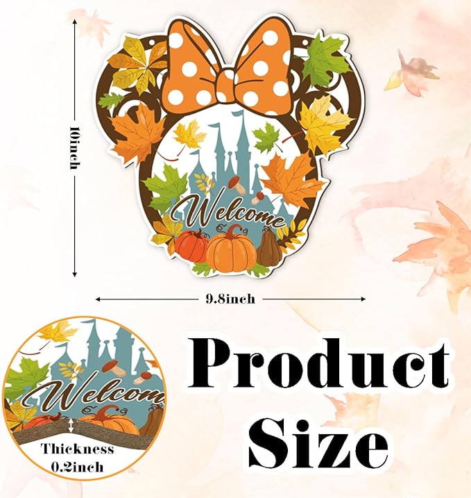 Fall Mouse Welcome Door Sign, Wooden Maple Leaves Mushroom Hanging Decor for Front Door, Fall Wood Wreath Wall Decor for Autumn Harvest Thanksgiving Home Decorations, Housewarming Gift-Ruum Studio Home