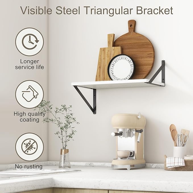 Fun Memories White Floating Shelves 18 Inch Long, Rustic Floating Shelf with Brackets, 10 Inch Deep Wall Shelves, White Bathroom Shelves, 18 x 10 Storage Shelf for Kitchen, Living Room, Set of 2-Ruum Studio Home