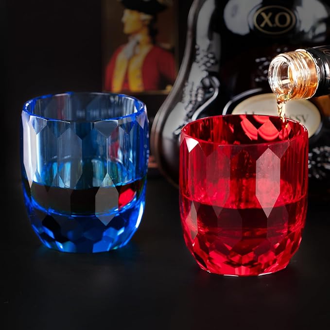 KAMMAK Crystal Whiskey Glasses Set of 2, 7oz Old Fashioned Glasses Stemless, Hand Blown Colored Cocktail Glasses, Engagement Gifts for Couples, Women, Men-Ruum Studio Home