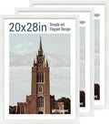 20x28 Picture Frame Set of 3 - White Woodgrain, Solid Wood Gallery Poster Frame - Wall Hanging-Ruum Studio Home