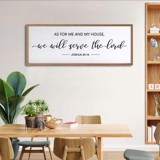 As For Me And My House We Will Serve The Lord Framed Wall Art, 32''×12'' Horizontal Positive Religious Rustic Bible Verse, Vintage Holy Catholic Scripture Decor for Christian God Jesus Christ Prayer-Ruum Studio Home